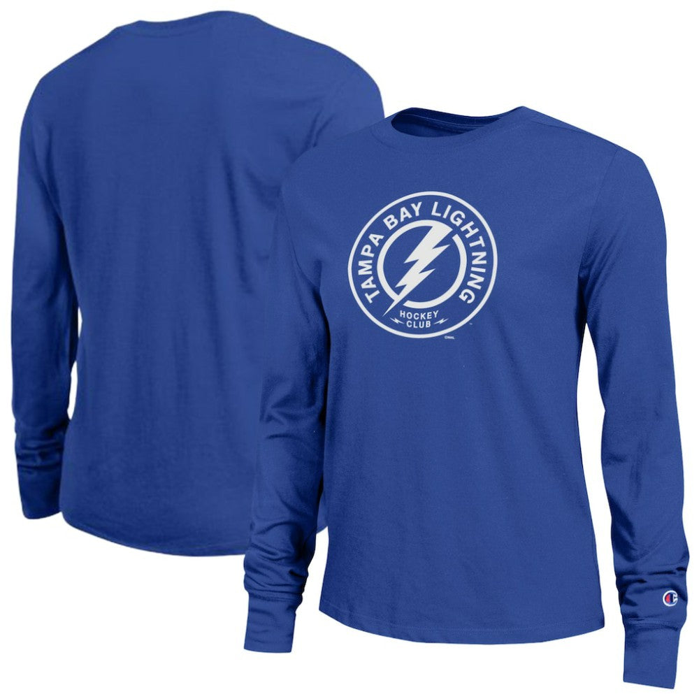 NHL Royal Tampa Bay Lightning Champion Women's Wordmark Lockup Long Sleeve T-Shirt