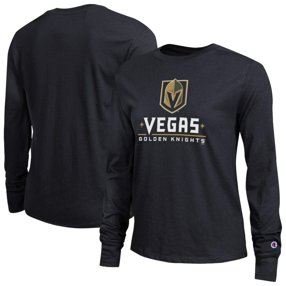 NHL Black Vegas Golden Knights Champion Women's Wordmark Lockup Long Sleeve T-Shirt