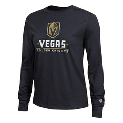 NHL Black Vegas Golden Knights Champion Women's Wordmark Lockup Long Sleeve T-Shirt