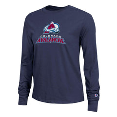 NHL Navy Colorado Avalanche Champion Women's Wordmark Lockup Long Sleeve T-Shirt