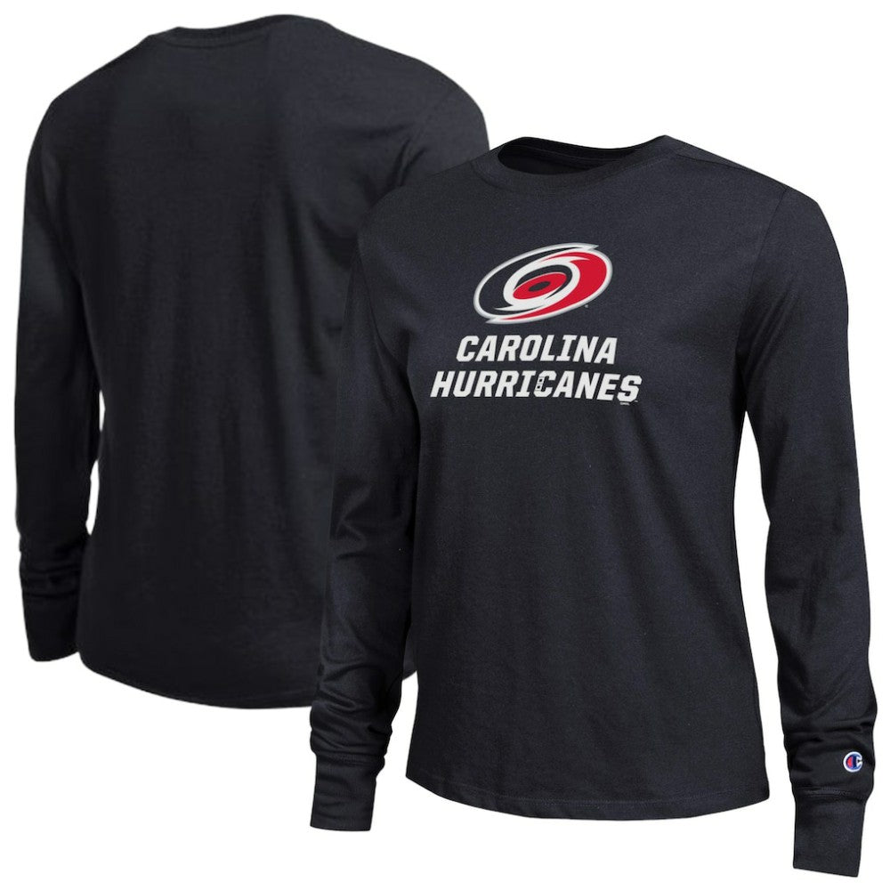 NHL Black Carolina Hurricanes Champion Women's Wordmark Lockup Long Sleeve T-Shirt