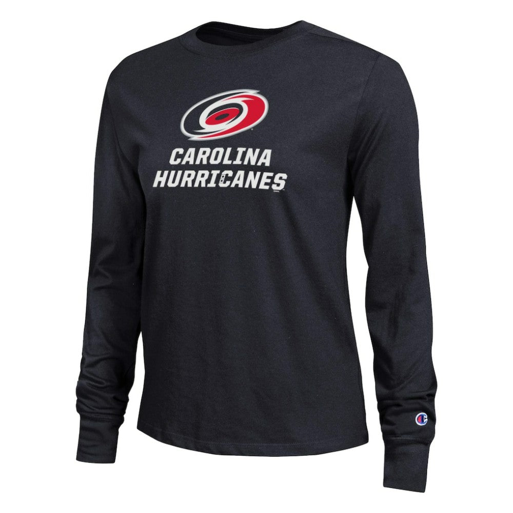 NHL Black Carolina Hurricanes Champion Women's Wordmark Lockup Long Sleeve T-Shirt