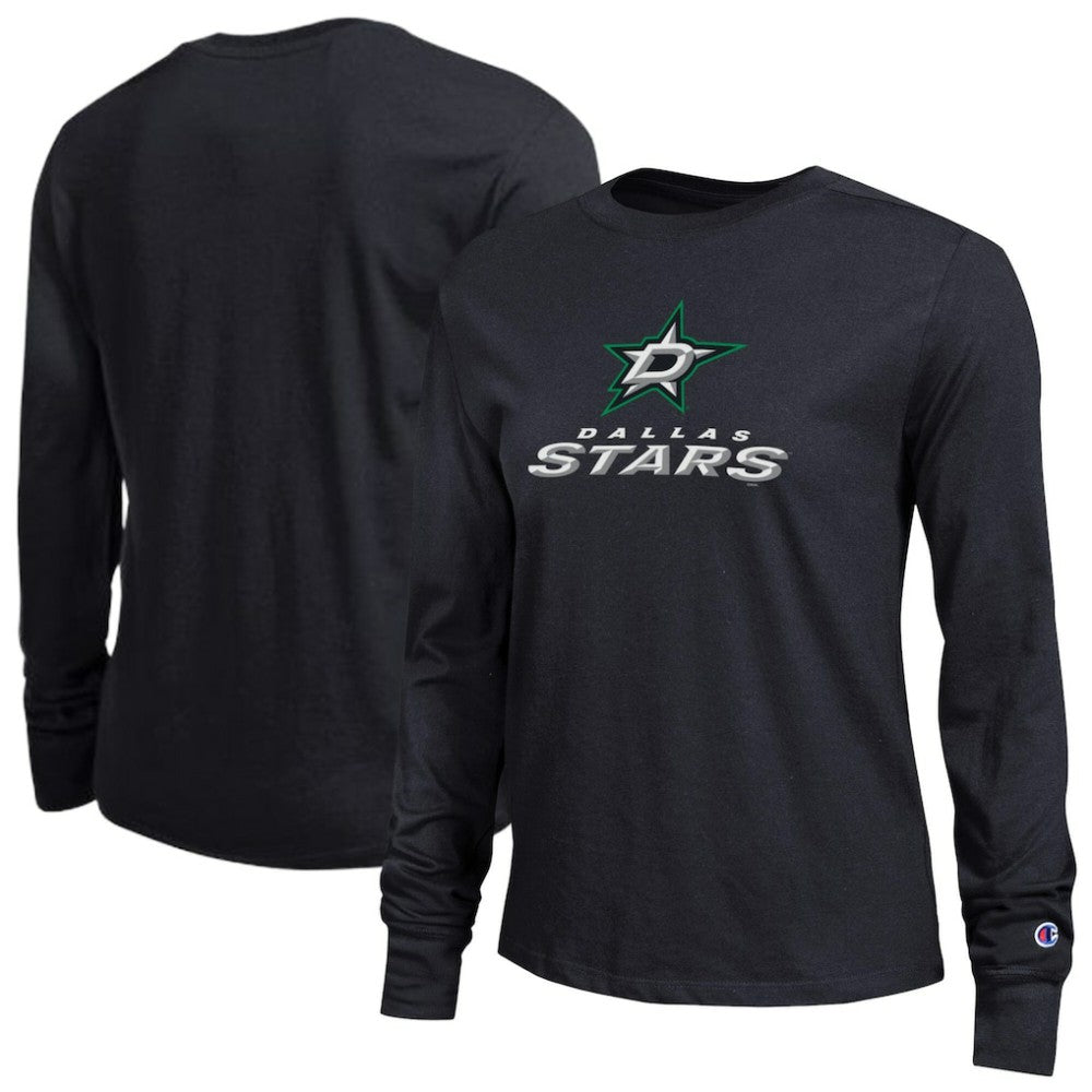 NHL Black Dallas Stars Champion Women's Wordmark Lockup Long Sleeve T-Shirt