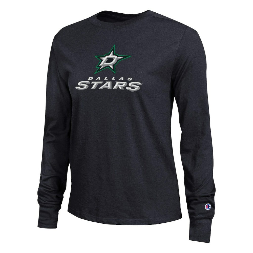 NHL Black Dallas Stars Champion Women's Wordmark Lockup Long Sleeve T-Shirt
