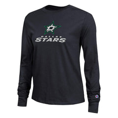 NHL Black Dallas Stars Champion Women's Wordmark Lockup Long Sleeve T-Shirt