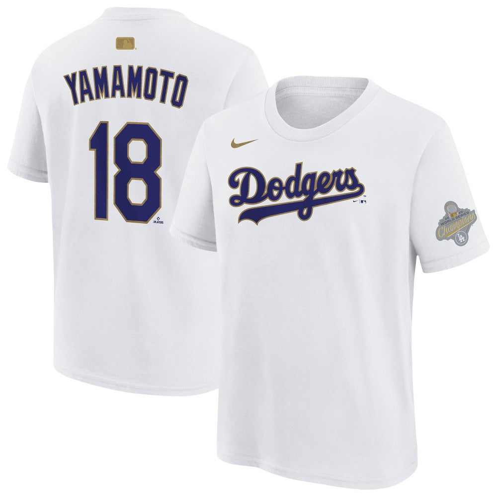 MLB Yoshinobu Yamamoto Los Angeles Dodgers Nike Youth 2026 Gold Collection Name & Number T-Shirt