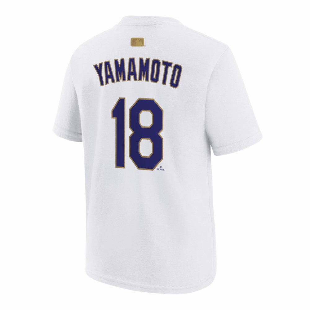 MLB Yoshinobu Yamamoto Los Angeles Dodgers Nike Youth 2026 Gold Collection Name & Number T-Shirt