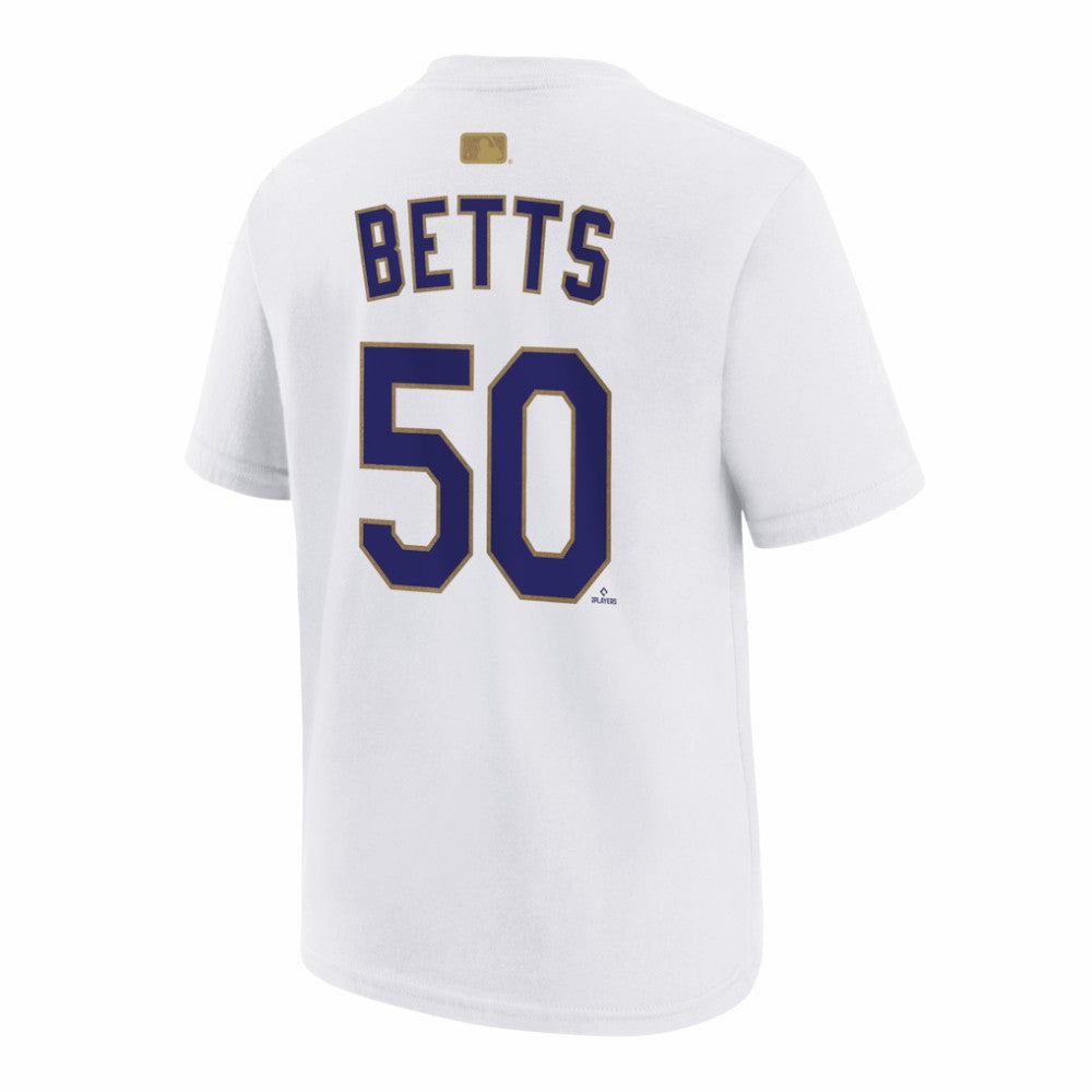 MLB Mookie Betts Los Angeles Dodgers Nike Youth 2026 Gold Collection Name & Number T-Shirt