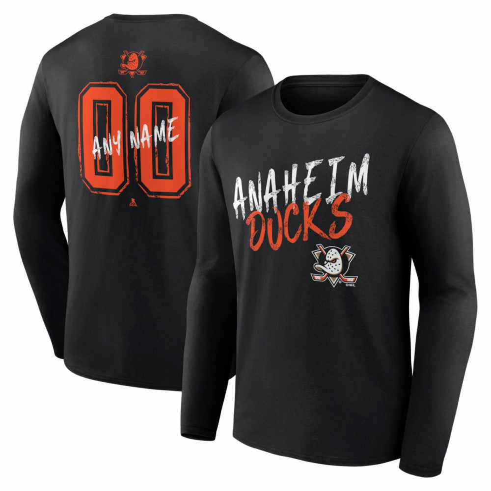 NHL Black Anaheim Ducks Hustle Personalized Name & Number Long Sleeve T-Shirt