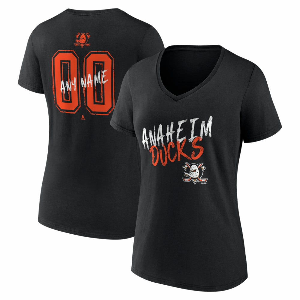 NHL Black Anaheim Ducks Women's Hustle Personalized Name & Number V-Neck T-Shirt