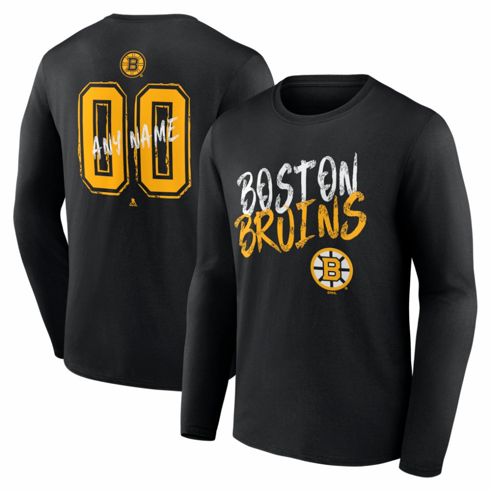NHL Black Boston Bruins Hustle Personalized Name & Number Long Sleeve T-Shirt