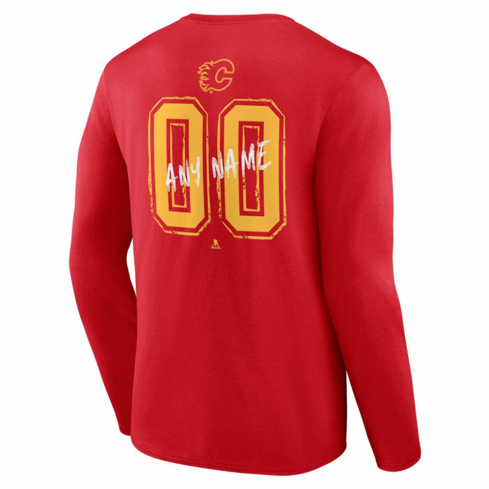 NHL Red Calgary Flames Hustle Personalized Name & Number Long Sleeve T-Shirt