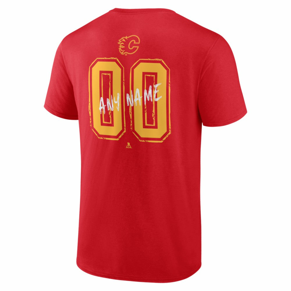 NHL Red Calgary Flames Hustle Personalized Name & Number T-Shirt