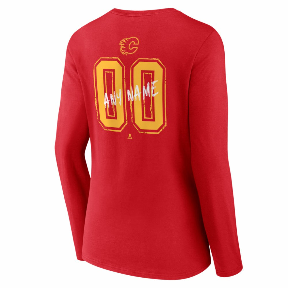 NHL Red Calgary Flames Women's Hustle Personalized Name & Number Long Sleeve V-Neck T-Shirt
