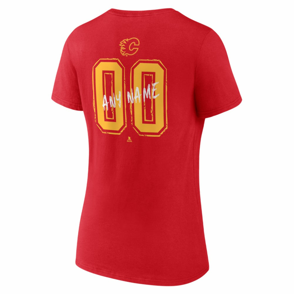NHL Red Calgary Flames Women's Hustle Personalized Name & Number V-Neck T-Shirt
