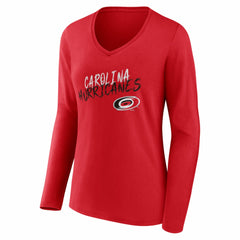NHL Red Carolina Hurricanes Women's Hustle Personalized Name & Number Long Sleeve V-Neck T-Shirt