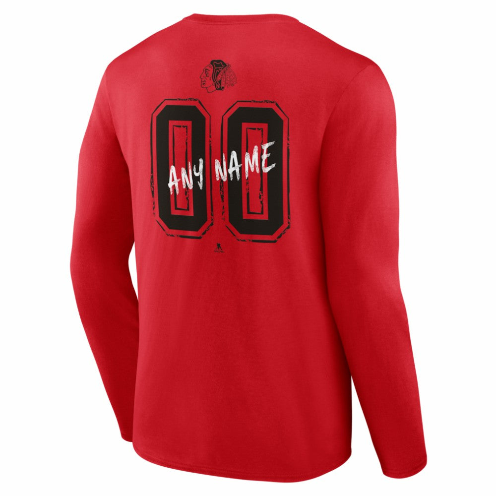 NHL Red Chicago Blackhawks Hustle Personalized Name & Number Long Sleeve T-Shirt