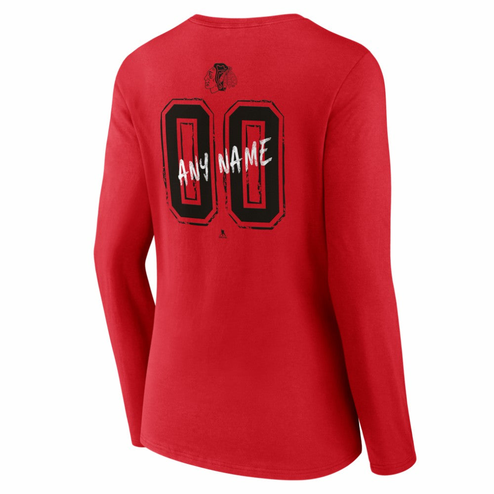 NHL Red Chicago Blackhawks Women's Hustle Personalized Name & Number Long Sleeve V-Neck T-Shirt