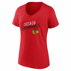 NHL Red Chicago Blackhawks Women's Hustle Personalized Name & Number V-Neck T-Shirt