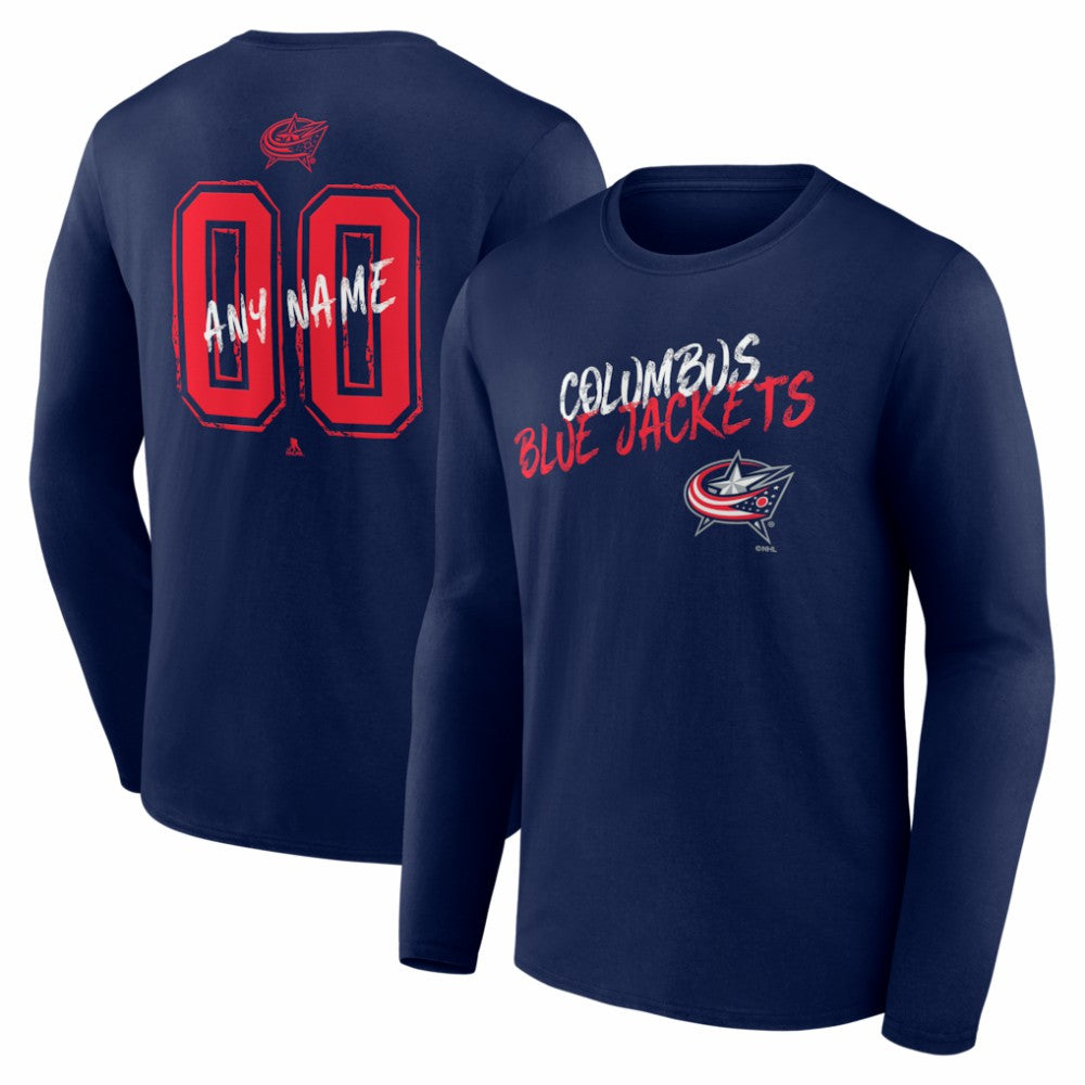 NHL Navy Columbus Blue Jackets Hustle Personalized Name & Number Long Sleeve T-Shirt