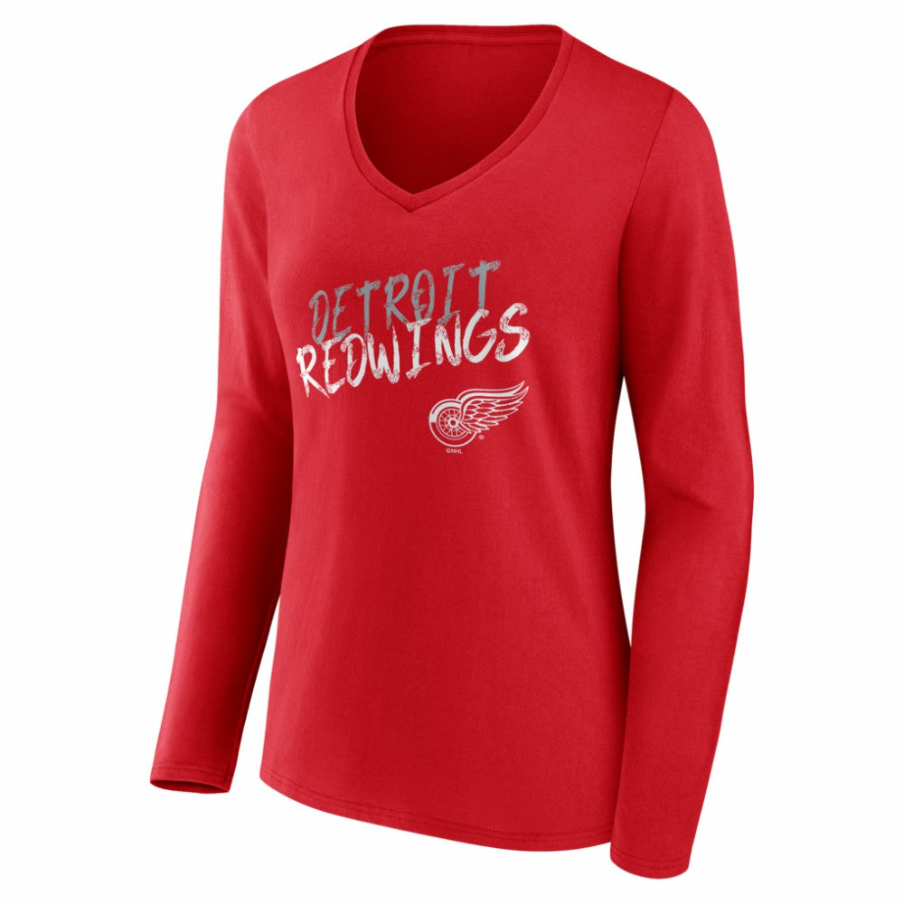 NHL Red Detroit Red Wings Women's Hustle Personalized Name & Number Long Sleeve V-Neck T-Shirt