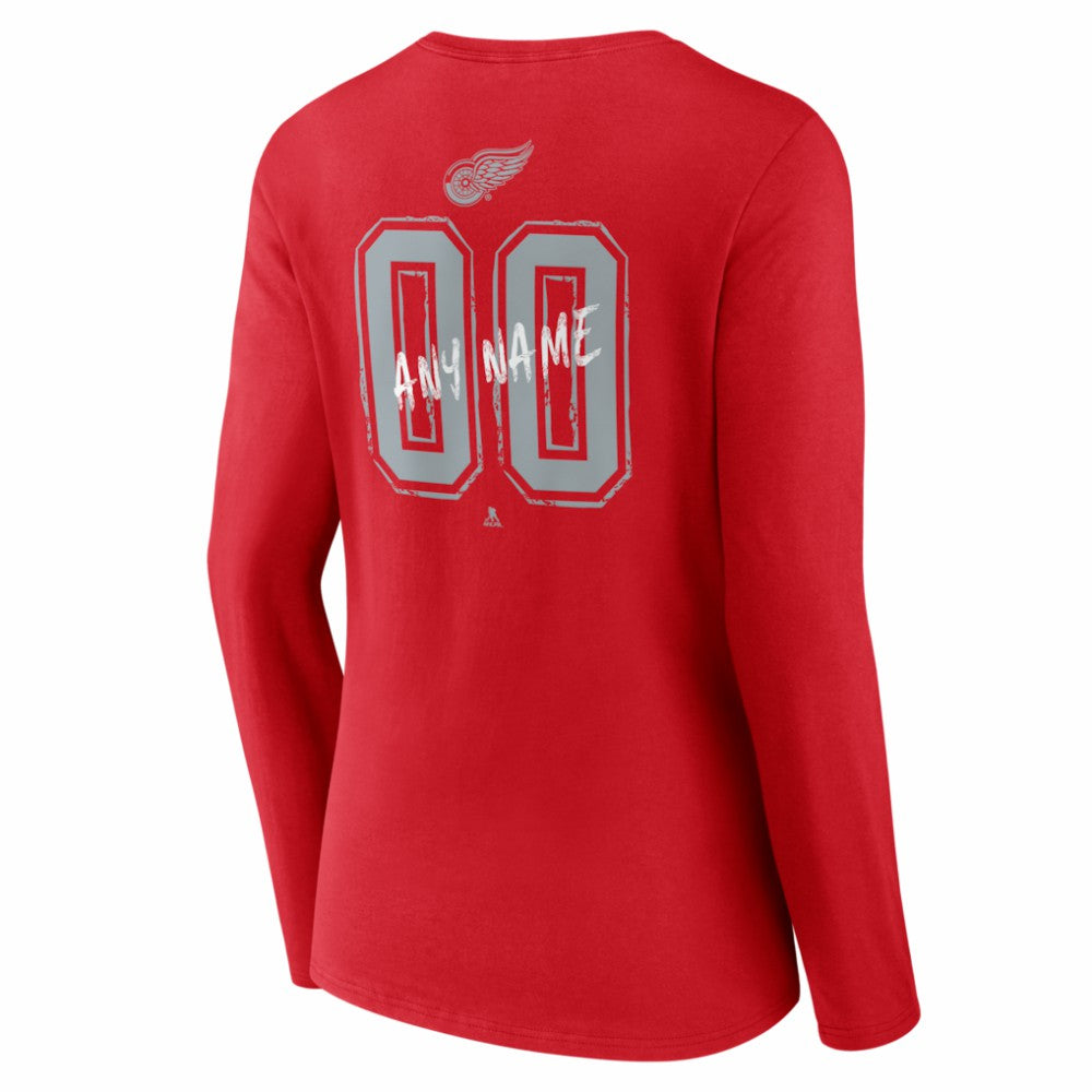NHL Red Detroit Red Wings Women's Hustle Personalized Name & Number Long Sleeve V-Neck T-Shirt