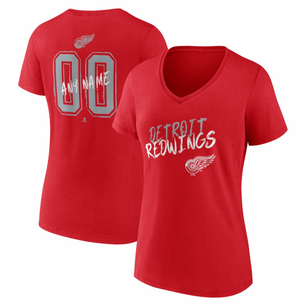 NHL Red Detroit Red Wings Women's Hustle Personalized Name & Number V-Neck T-Shirt