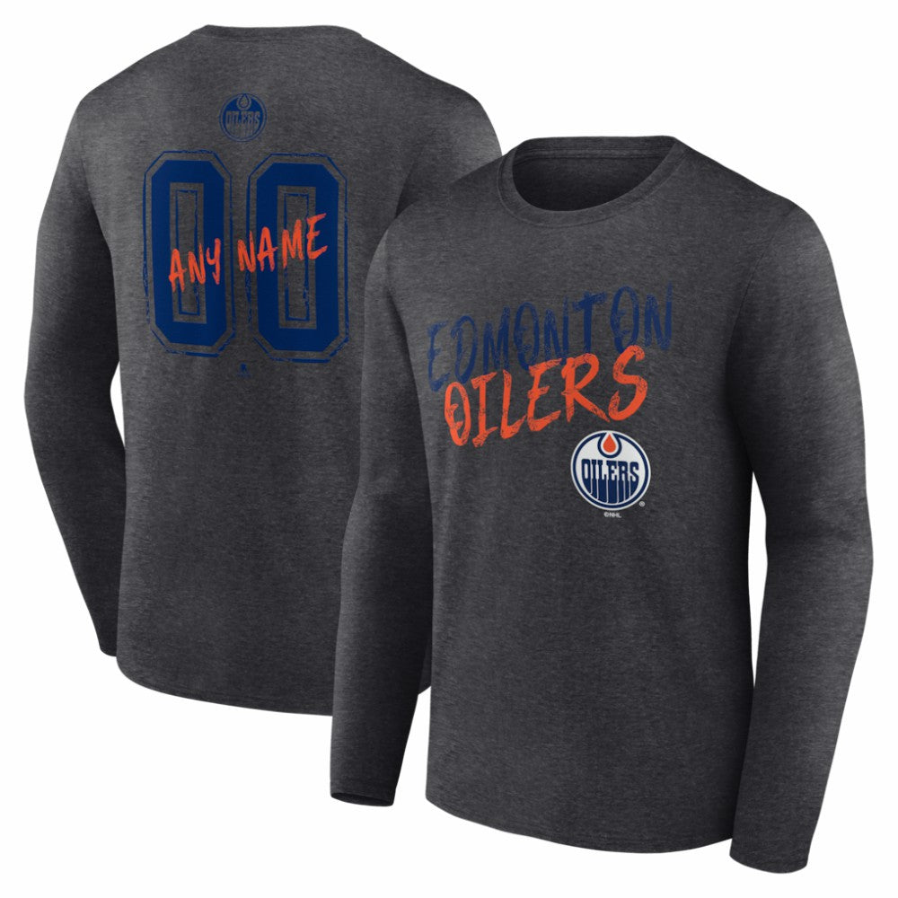 NHL Charcoal Edmonton Oilers Hustle Personalized Name & Number Long Sleeve T-Shirt
