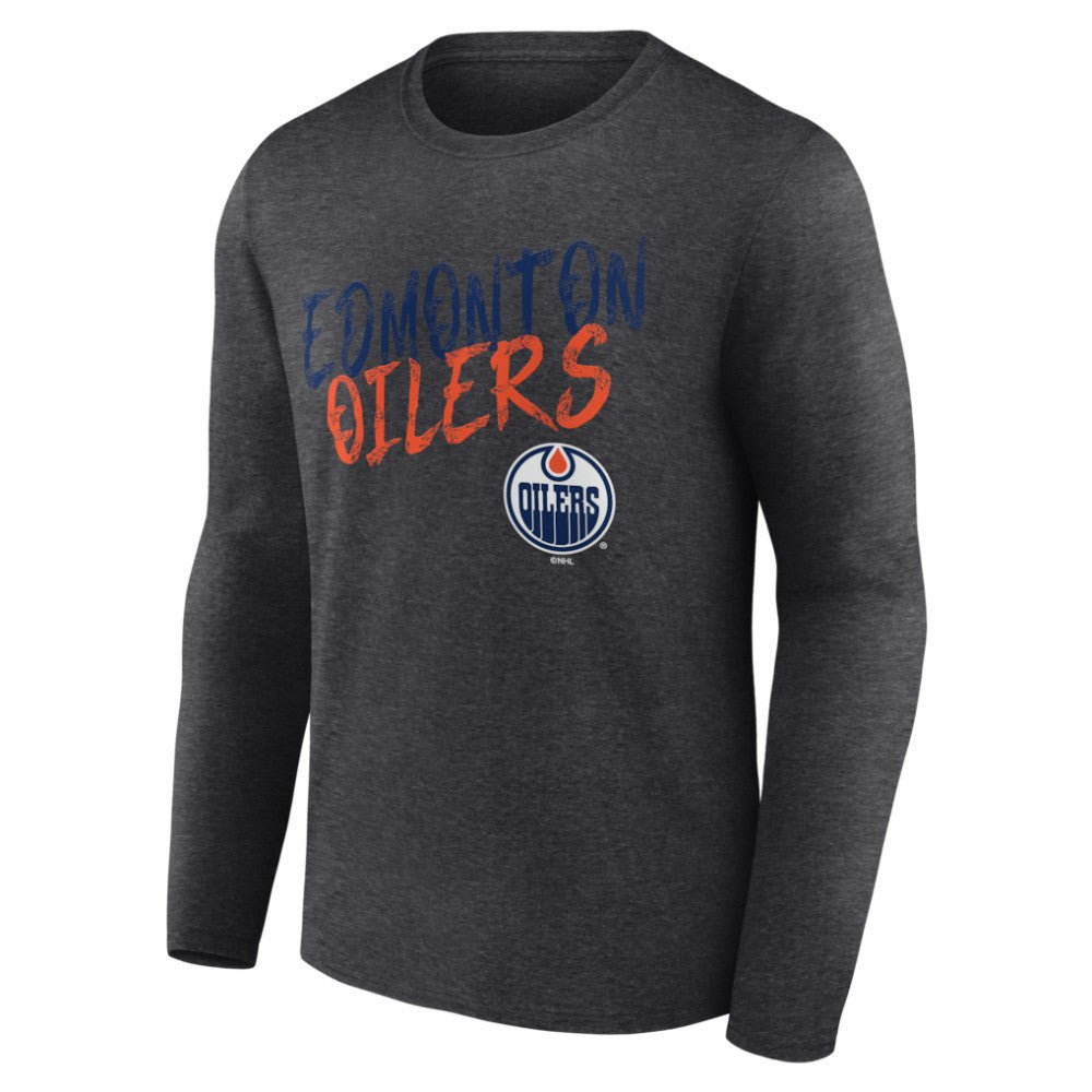 NHL Charcoal Edmonton Oilers Hustle Personalized Name & Number Long Sleeve T-Shirt