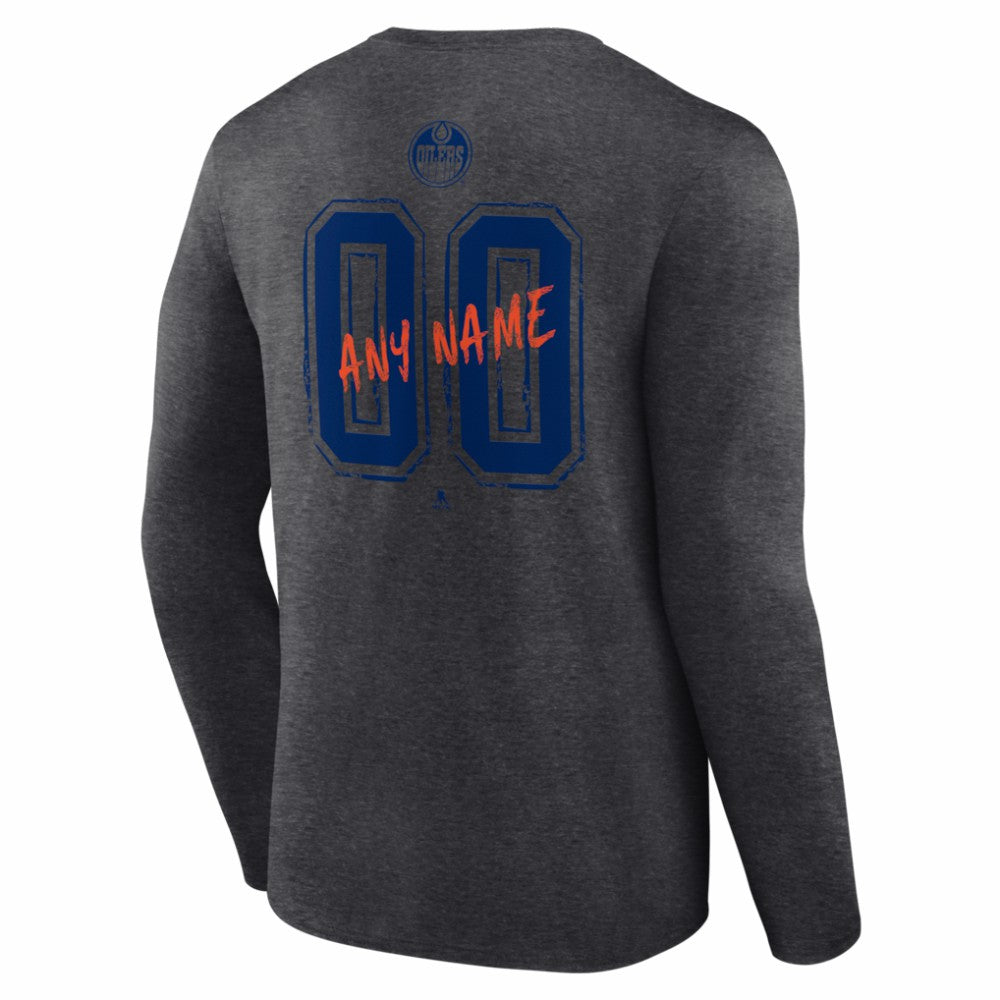 NHL Charcoal Edmonton Oilers Hustle Personalized Name & Number Long Sleeve T-Shirt