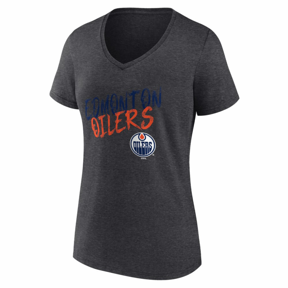 NHL Charcoal Edmonton Oilers Women's Hustle Personalized Name & Number V-Neck T-Shirt