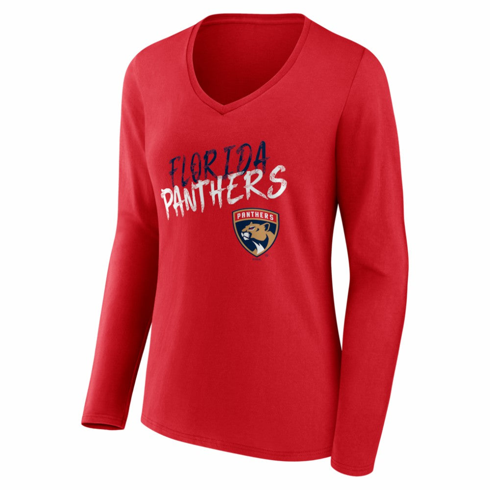 NHL Red Florida Panthers Women's Hustle Personalized Name & Number Long Sleeve V-Neck T-Shirt