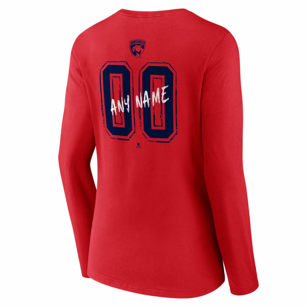 NHL Red Florida Panthers Women's Hustle Personalized Name & Number Long Sleeve V-Neck T-Shirt