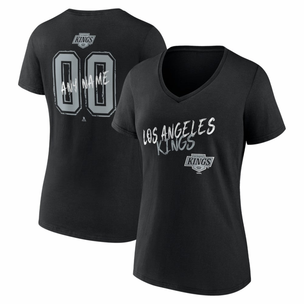 NHL Black Los Angeles Kings Women's Hustle Personalized Name & Number V-Neck T-Shirt