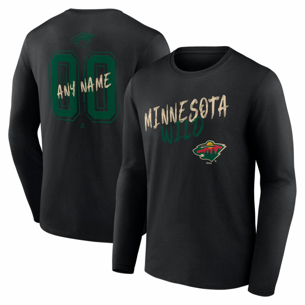 NHL Black Minnesota Wild Hustle Personalized Name & Number Long Sleeve T-Shirt