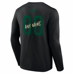 NHL Black Minnesota Wild Hustle Personalized Name & Number Long Sleeve T-Shirt