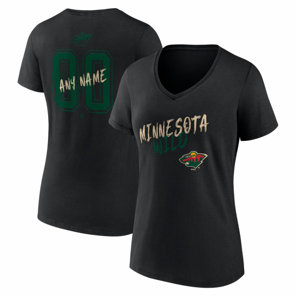 NHL Black Minnesota Wild Women's Hustle Personalized Name & Number V-Neck T-Shirt