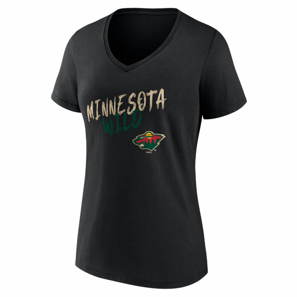 NHL Black Minnesota Wild Women's Hustle Personalized Name & Number V-Neck T-Shirt