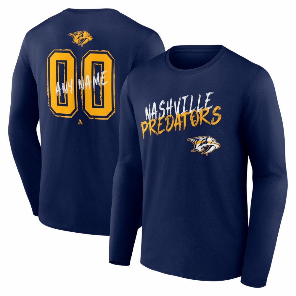 NHL Navy Nashville Predators Hustle Personalized Name & Number Long Sleeve T-Shirt