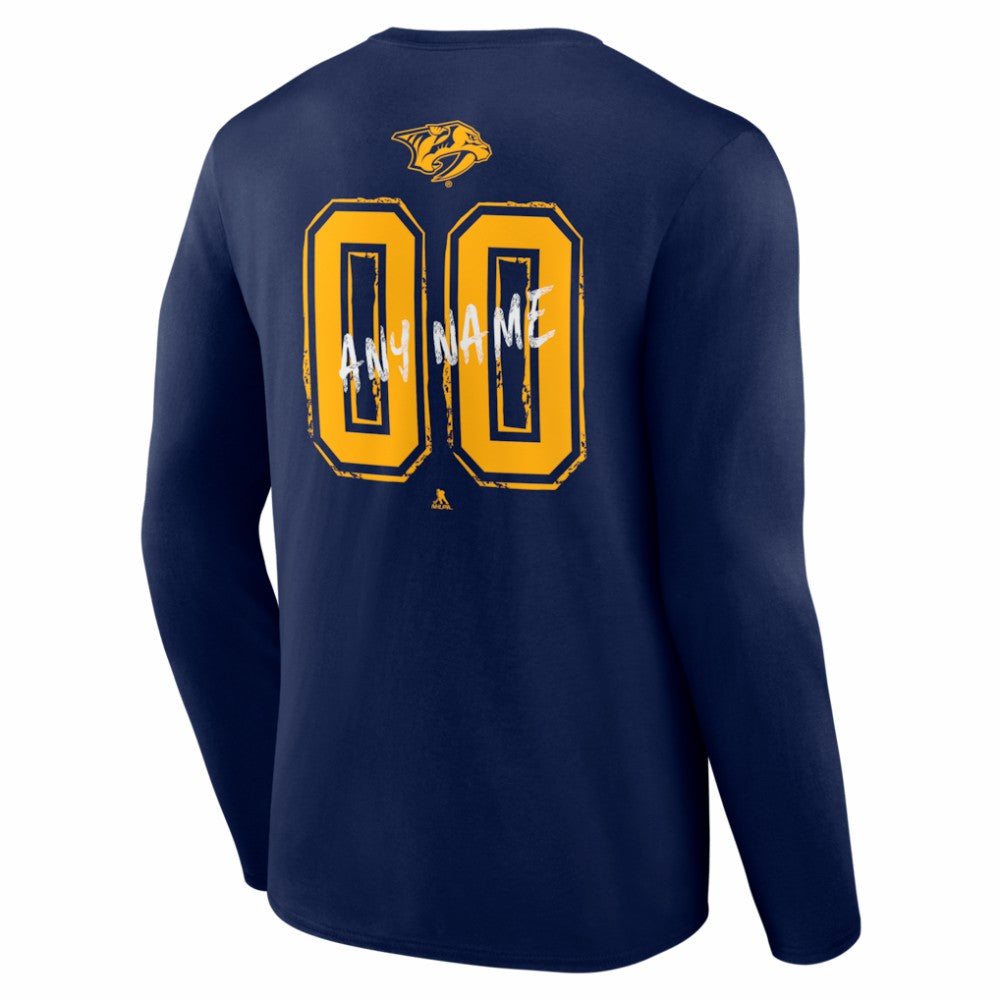 NHL Navy Nashville Predators Hustle Personalized Name & Number Long Sleeve T-Shirt