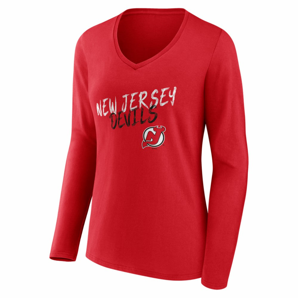 NHL Red New Jersey Devils Women's Hustle Personalized Name & Number Long Sleeve V-Neck T-Shirt