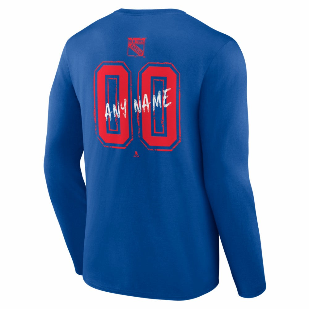 NHL Blue New York Rangers Hustle Personalized Name & Number Long Sleeve T-Shirt