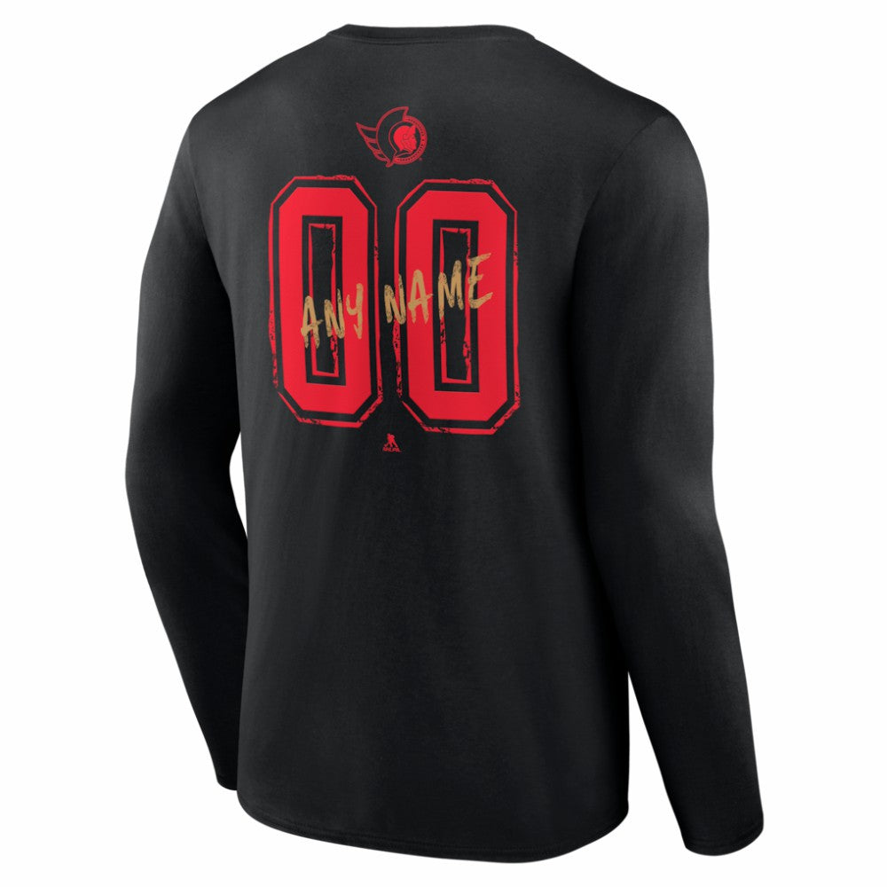 NHL Black Ottawa Senators Hustle Personalized Name & Number Long Sleeve T-Shirt