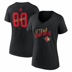 NHL Black Ottawa Senators Women's Hustle Personalized Name & Number V-Neck T-Shirt