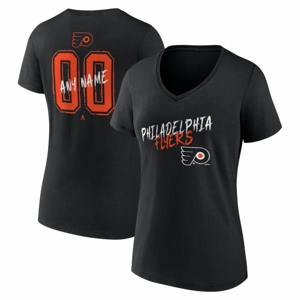 NHL Black Philadelphia Flyers Women's Hustle Personalized Name & Number V-Neck T-Shirt