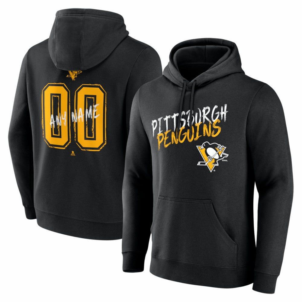 NHL Black Pittsburgh Penguins Hustle Personalized Name & Number Hoodie