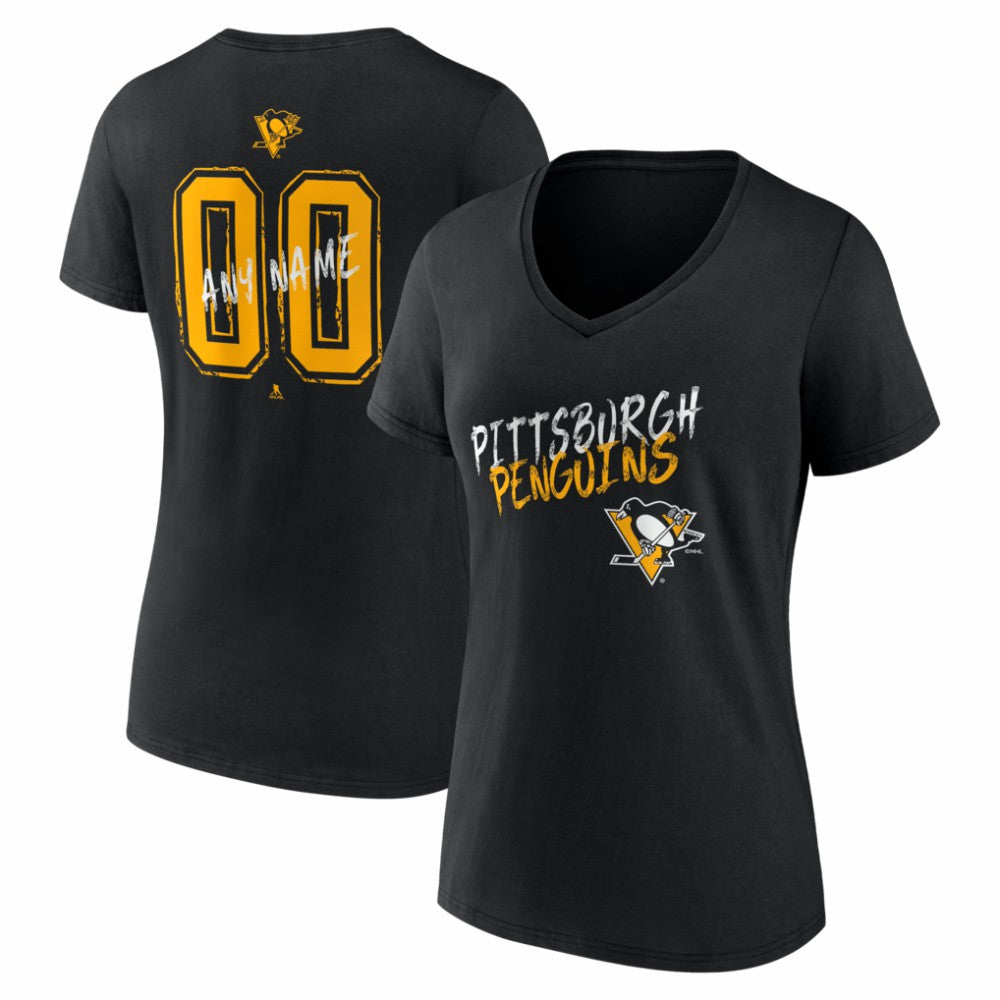 NHL Black Pittsburgh Penguins Women's Hustle Personalized Name & Number V-Neck T-Shirt