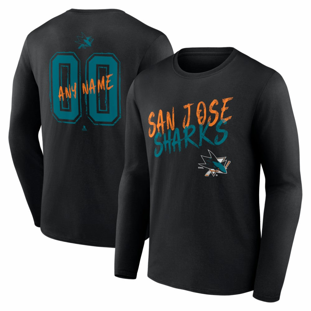 NHL Black San Jose Sharks Hustle Personalized Name & Number Long Sleeve T-Shirt