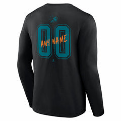 NHL Black San Jose Sharks Hustle Personalized Name & Number Long Sleeve T-Shirt
