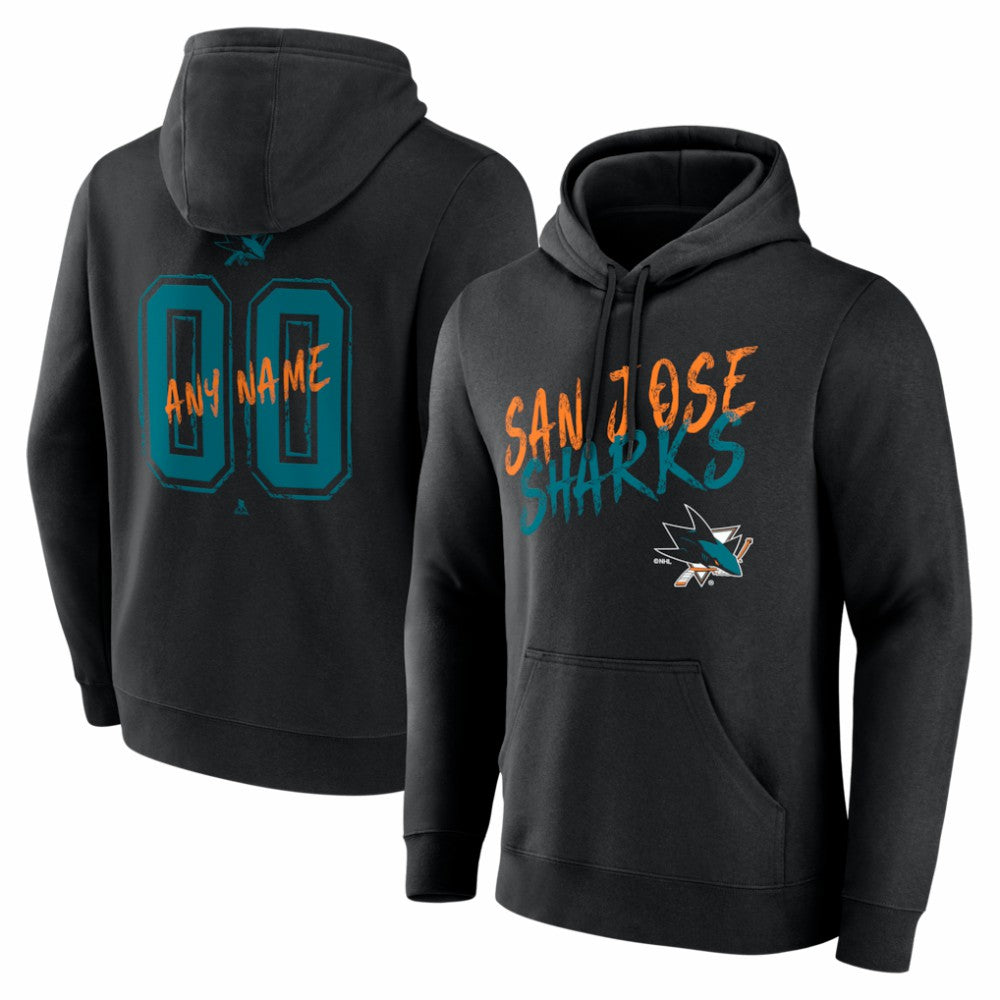 NHL Black San Jose Sharks Hustle Personalized Name & Number Hoodie